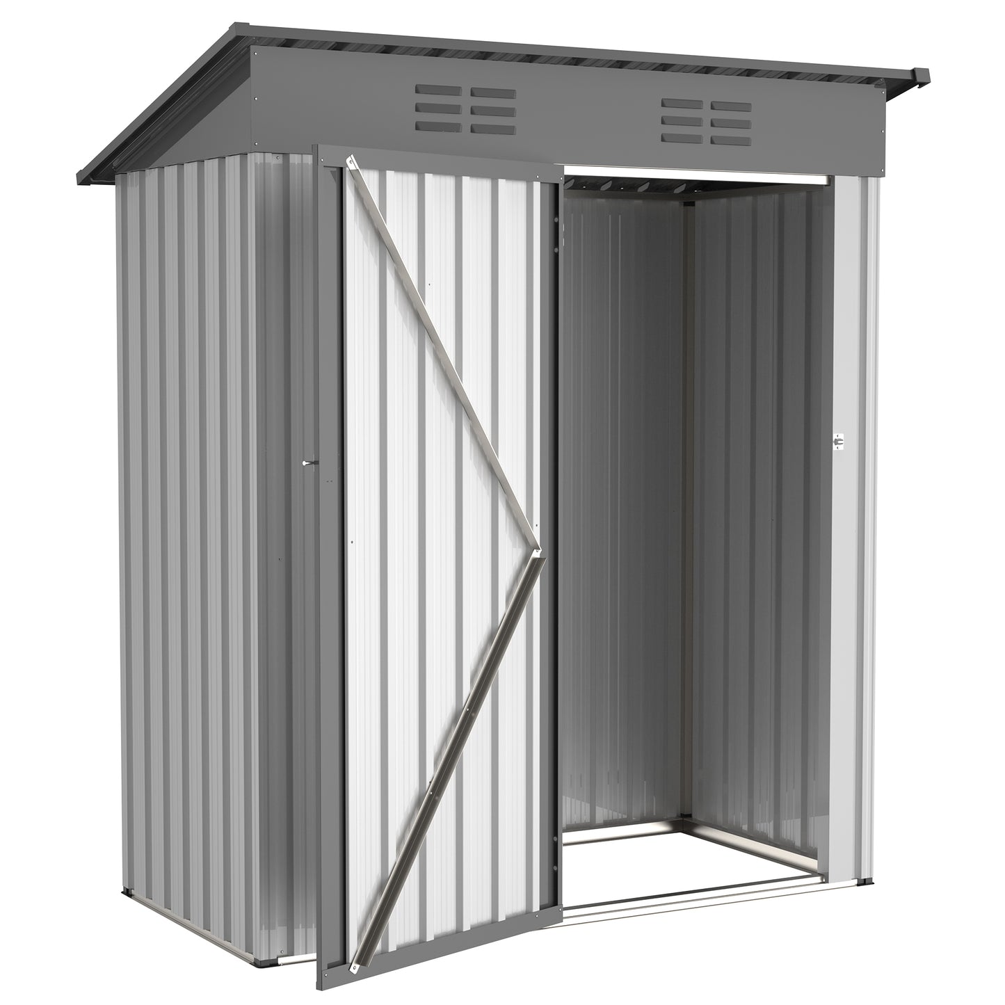 5 X 3 Ft Outdoor Storage Shed, Galvanized Metal Garden Shed With Lockable Doors, Tool Storage Shed For Patio Lawn Backyard Trash Cans