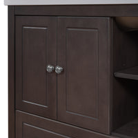 30" Bathroom Vanity Base Only, Solid Wood Frame, Bathroom Storage Cabinet with Doors and Drawers, Brown