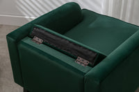 Velvet Accent Chair, Sofa Armchair with Casters, Mid-Century Modern Velvet Upholstered Comfort Oversized Armchair with Wooden Legs, Reading Chair，Living Room Chair, Dark  Green