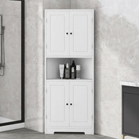 Tall Bathroom Storage Cabinet, Corner Cabinet with Doors and Adjustable Shelf, MDF Board with Painted Finish, White