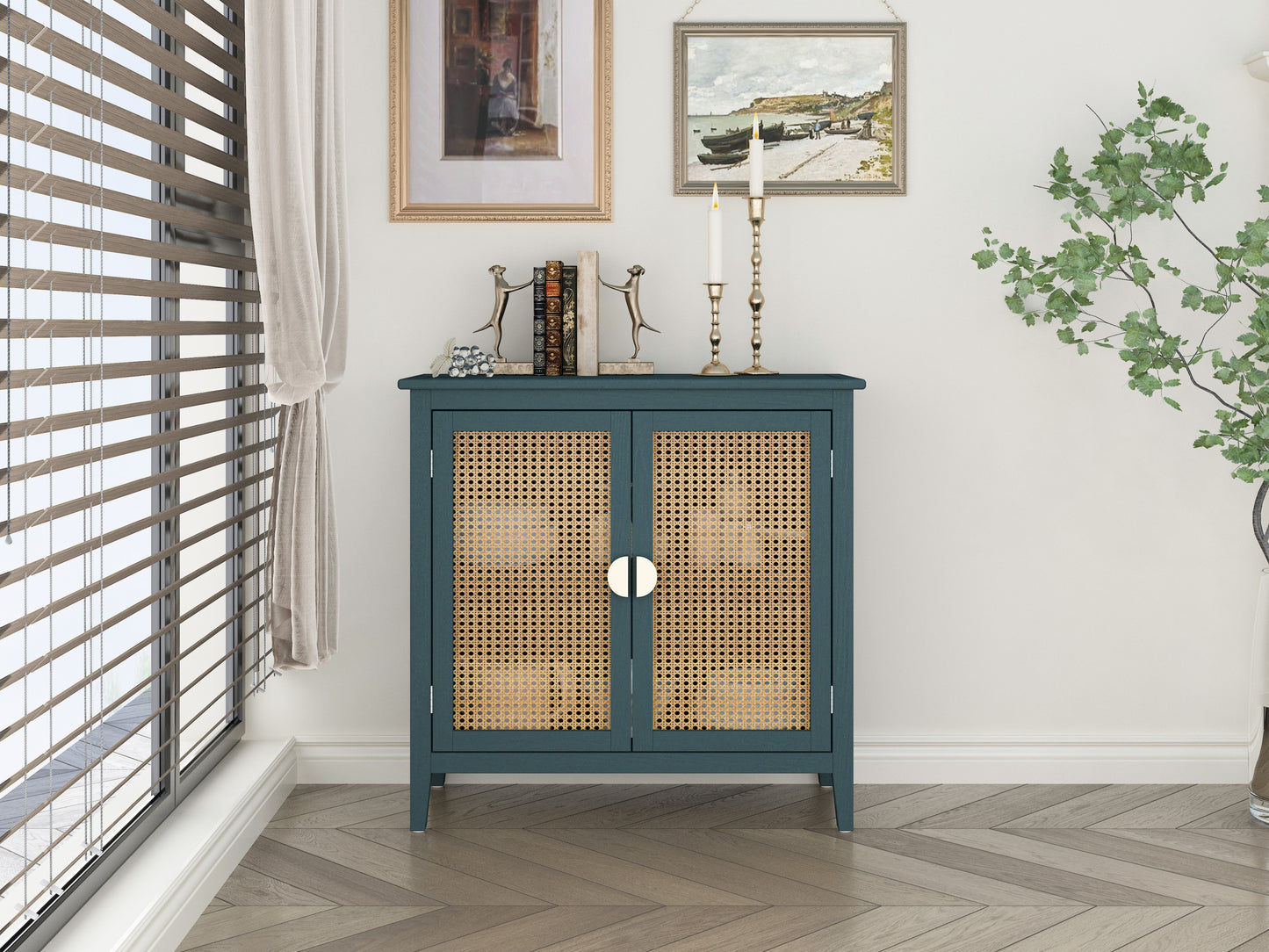 2 Door Cabinet,Naturel Rattan,Suitable for bedroom, living room, study