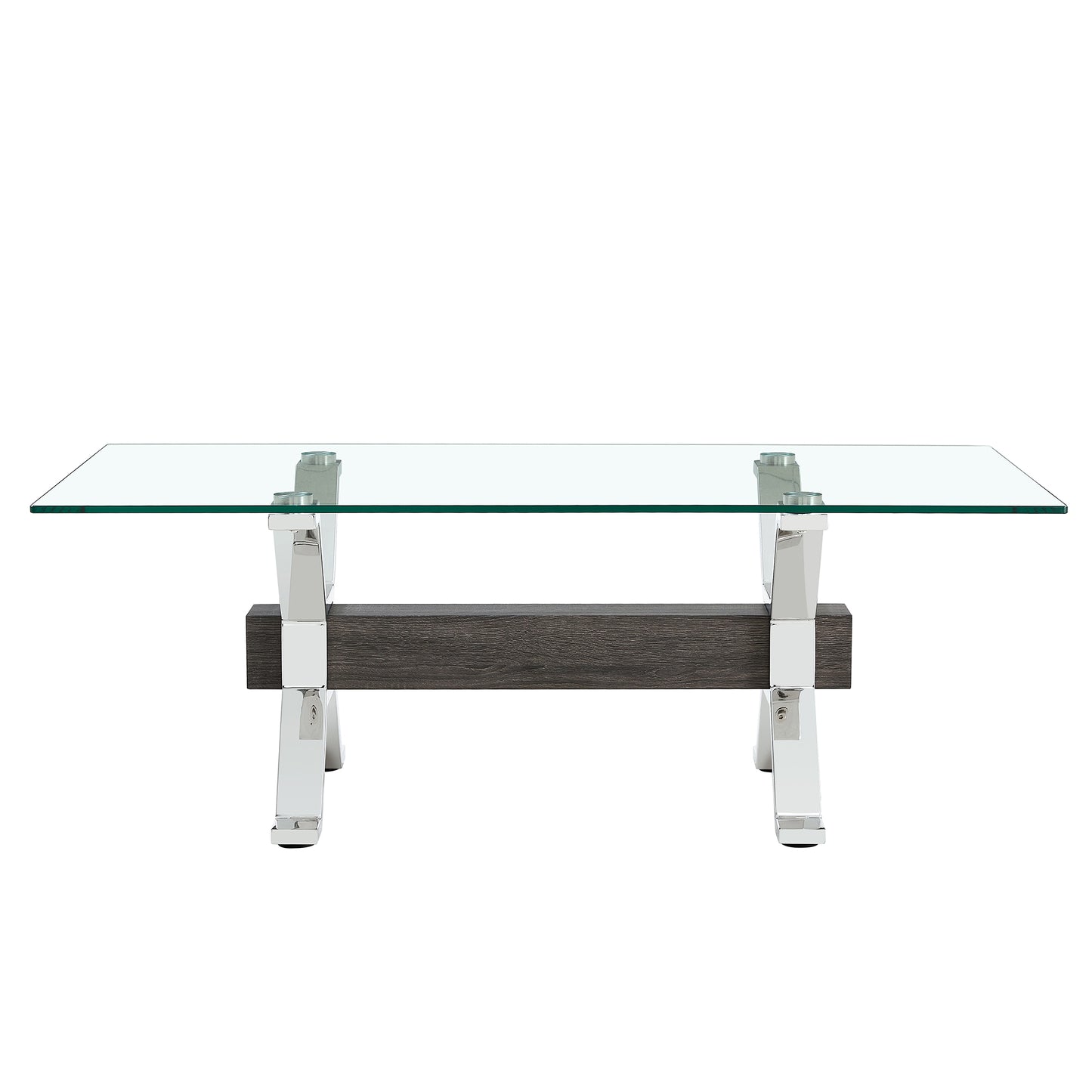 Tea table.Dining Table.Contemporary Tempered Glass Coffee Table with Plating Metal Legs and MDF Crossbar, For Home and Office.