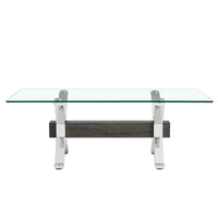 Tea table.Dining Table.Contemporary Tempered Glass Coffee Table with Plating Metal Legs and MDF Crossbar, For Home and Office.