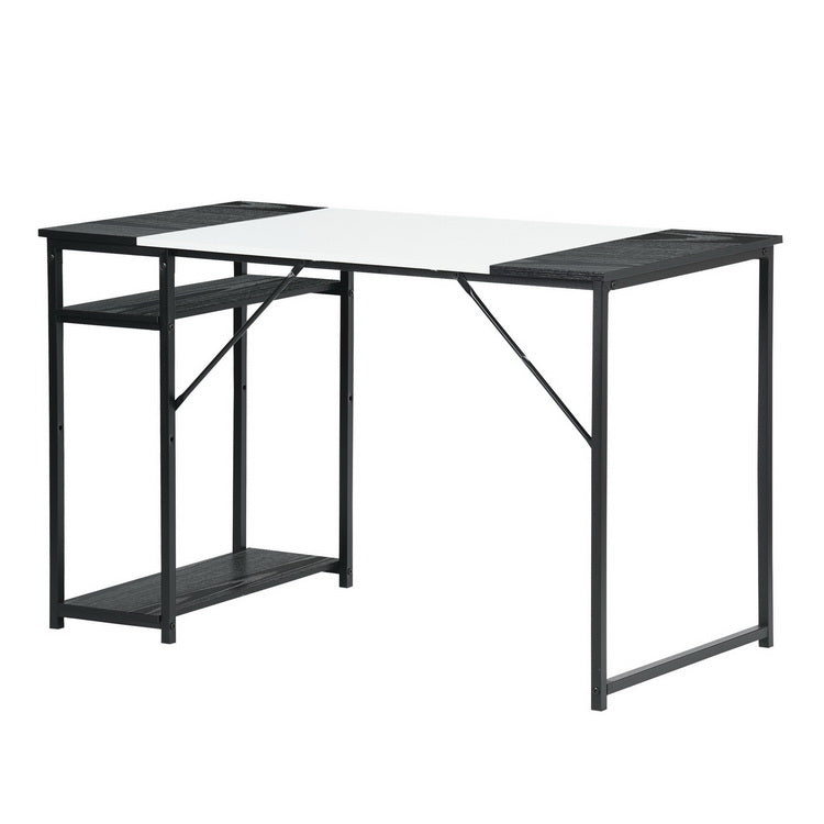 47.2" L x 23.6" D Writing Computer Desk, Home Office Study Desk with 2 Storage Shelves on Right Side, Fashion Simple Style Wood Table Metal Frame- White & Black