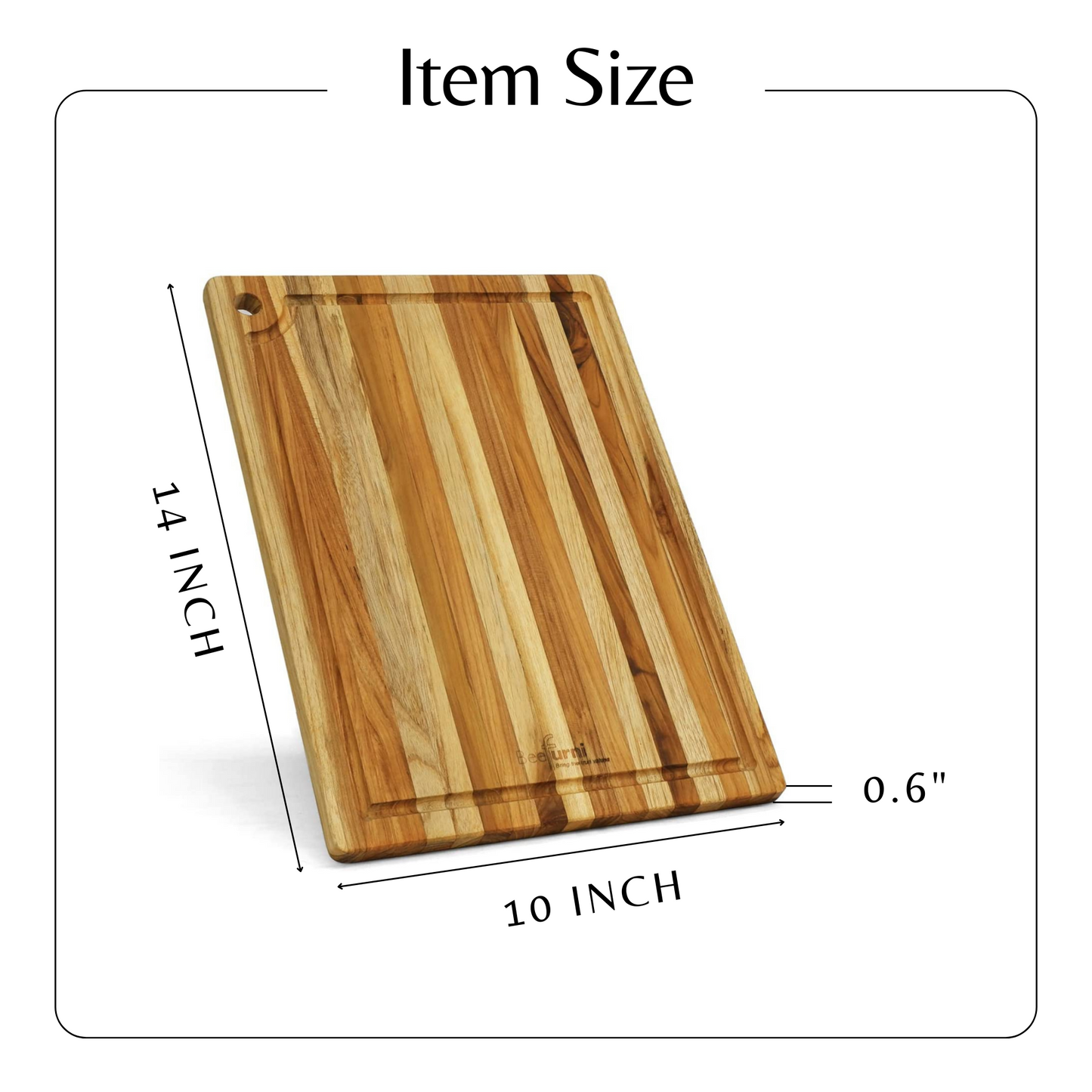 Teak Cutting Board Reversible Chopping Serving Board Multipurpose Food Safe Thick Board, Small Size 14x10x0.6 inches