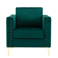 Modern Velvet Armchair Tufted Button Accent Chair Club Chair with Steel Legs for Living Room Bedroom,Green