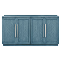 TREXM Sideboard with 4 Doors Large Storage Space Buffet Cabinet with Adjustable Shelves and Silver Handles for Kitchen, Dining Room, Living Room (Antique Blue)