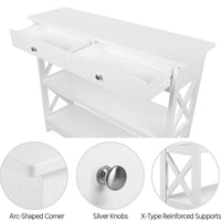 Console Table with Drawer,3-Tier Entryway Table with Storage Shelves, Wood Narrow Sofa Table for Entryway/Hallway/Living Room,White