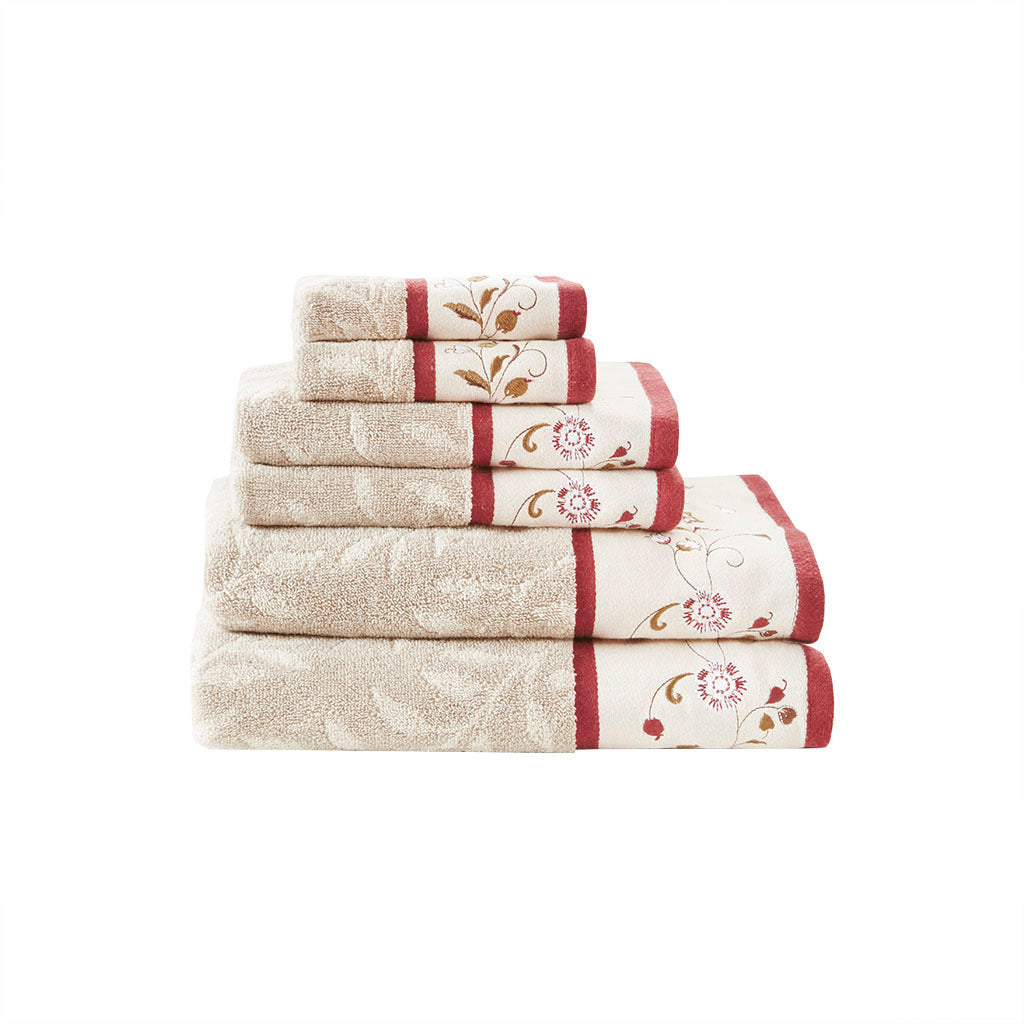 Embroidered Cotton Jacquard 6 Piece Towel Set