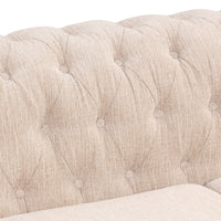 60" modern sofa Dutch plush upholstered sofa, solid wood legs, buttoned tufted backrest, beige