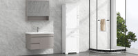 Tall Bathroom Storage Cabinet, Freestanding Storage Cabinet with Two Different Size Drawers and Adjustable Shelf, MDF Board with Painted Finish, White