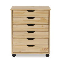 Six Drawer Wide Roll Storage Cart, Natural Wood Finish, Office and Home Furniture