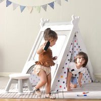 Kids Play Tent - 4 in 1 Teepee Tent with Stool and Climber, Foldable Playhouse Tent for Boys & Girls