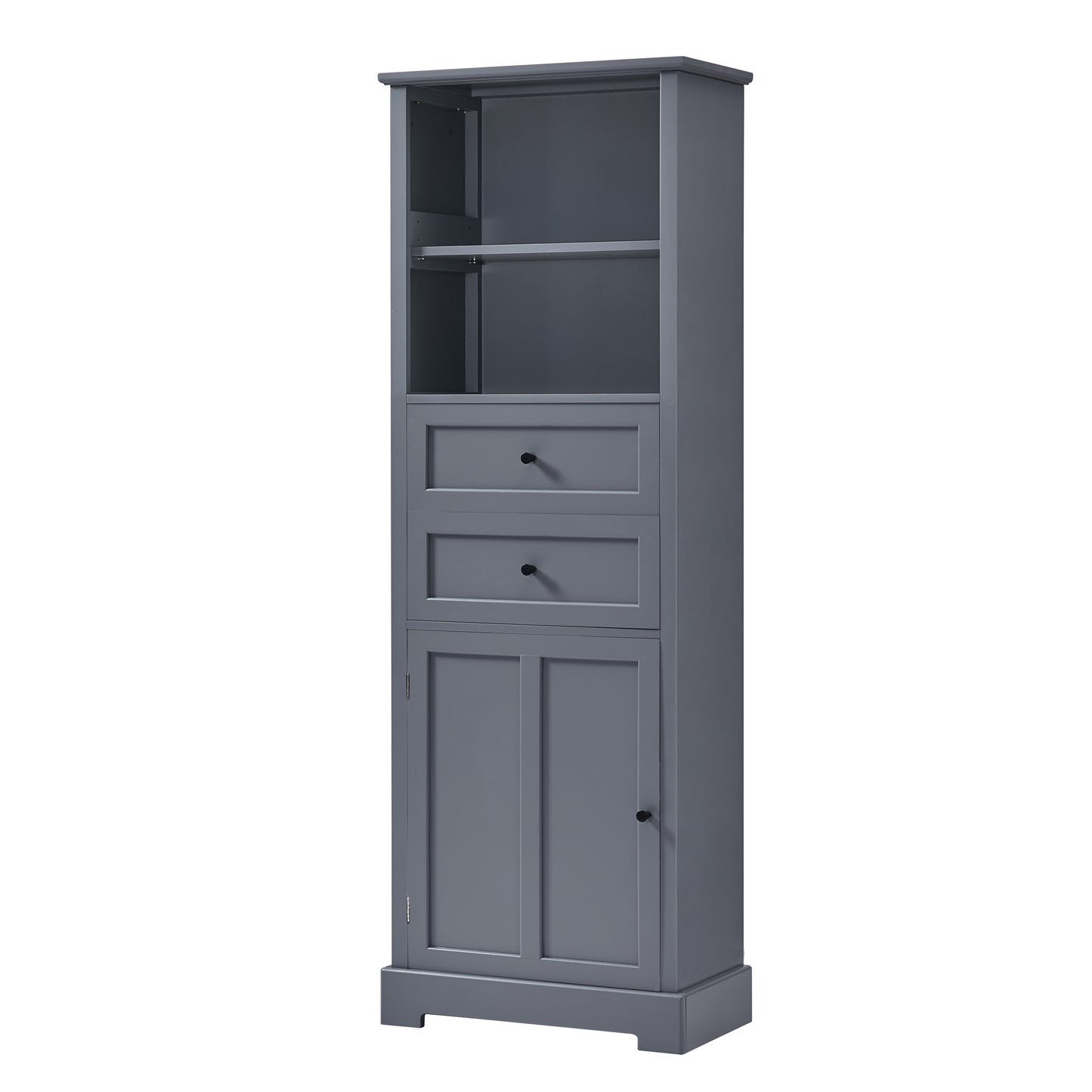 Bathroom Storage Cabinet, Tall Storage Cabinet with Two Drawers, Open Storage, Adjustable Shelf, Grey