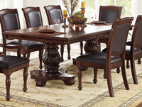 Majestic Royal Dining Room Table w Leaf 2x Arm Chairs And 6x Side Chairs Brown 9pc Set Rubberwood Dining Table Double Pedestal Base Rectangle Table