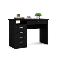 Modern Walden Desk with 5 Drawers for Living Room or Home Office, Black Woodgrain