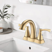 2 Handle 4 Inch Centerset Bathroom Sink Faucet with Pop-Up Drain, Brushed Gold