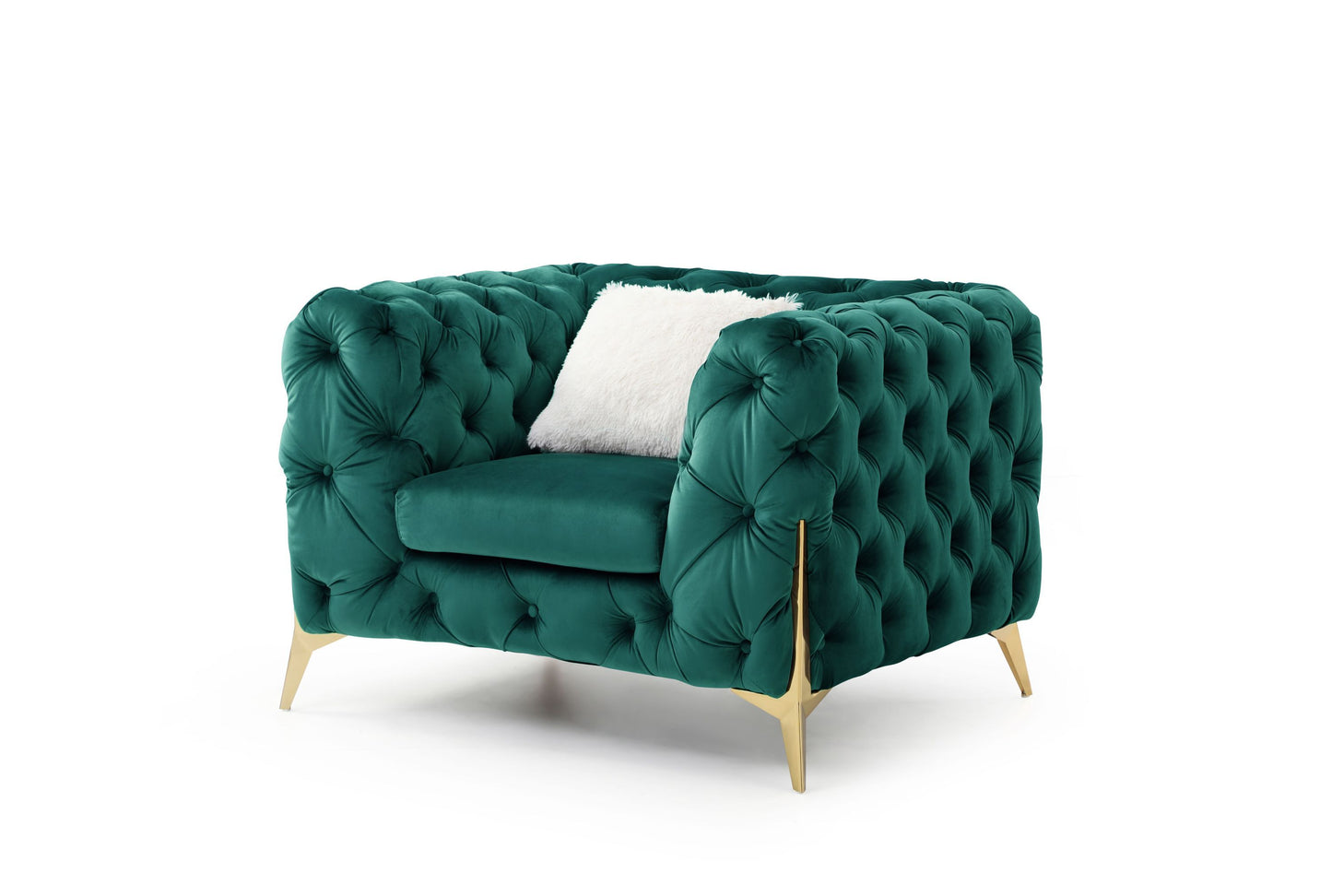 Moderno 3 Pc Tufted Living Room Set Finished with Velvet in Green