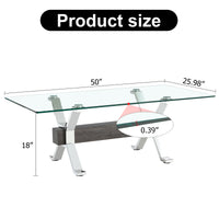 Tea table.Dining Table.Contemporary Tempered Glass Coffee Table with Plating Metal Legs and MDF Crossbar, For Home and Office.