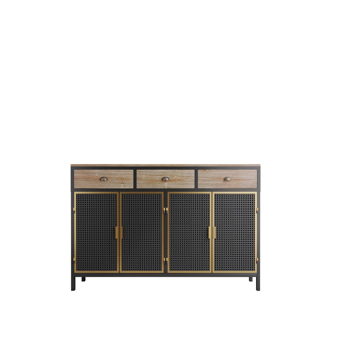 48" Wide  4 Doors Modern Sideboard with 3 Top Drawers, Freestanding Sideboard Storage Cabinet Entryway Floor Cabinet for Living Room Office Bedroom