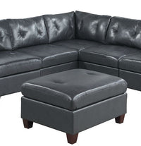 Contemporary Genuine Leather 1pc Ottoman Black Color Tufted Seat Living Room Furniture