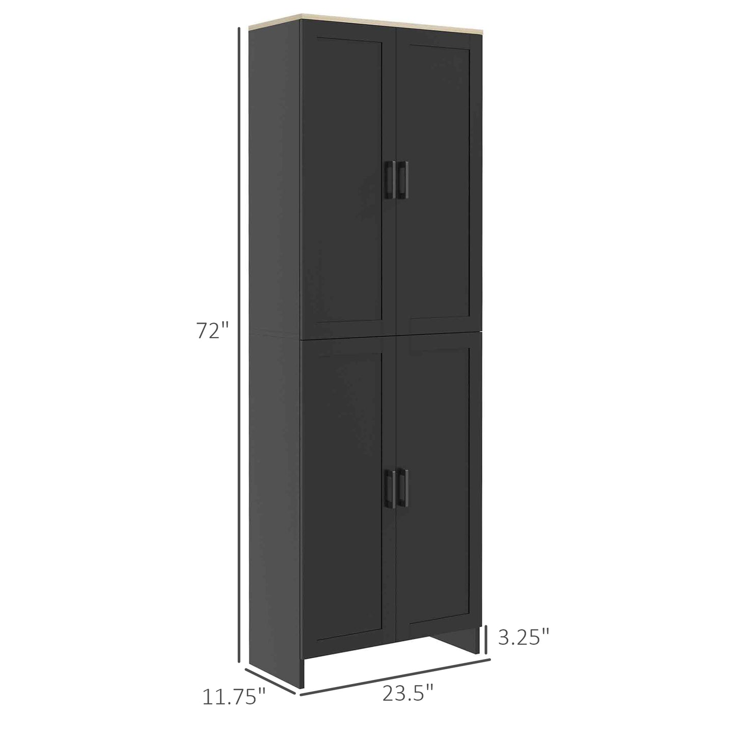 HOMCOM 72" Freestanding Kitchen Pantry, 4-Door Storage Cabinet Organizer with Adjustable Shelves, Kitchen Cabinet with Doors and Shelves, Black