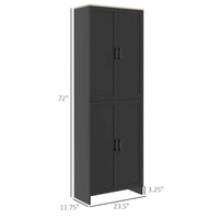 HOMCOM 72" Freestanding Kitchen Pantry, 4-Door Storage Cabinet Organizer with Adjustable Shelves, Kitchen Cabinet with Doors and Shelves, Black