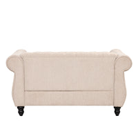 60" modern sofa Dutch plush upholstered sofa, solid wood legs, buttoned tufted backrest, beige