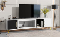 ON-TREND Stylish TV Stand with Golden Metal Handles&Legs, Two-tone Media Console for TVs Up to 80", Fluted Glass Door TV Cabinet with Removable Compartment for Living Room, White