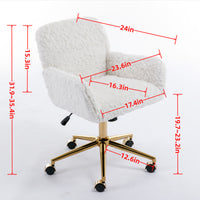 A&A Furniture Office Chair,Artificial rabbit hair Home Office Chair with Golden Metal Base,Adjustable Desk Chair Swivel Office Chair,Vanity Chair(Beige)