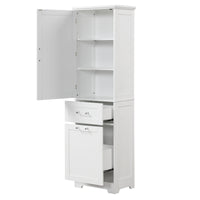 Tall Bathroom Storage Cabinet, Freestanding Storage Cabinet with Two Different Size Drawers and Adjustable Shelf, MDF Board with Painted Finish, White