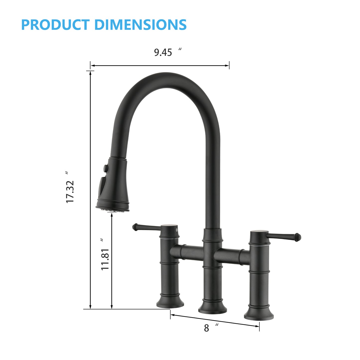 Double Handle Bridge Kitchen Faucet With Pull-Down Spray Head