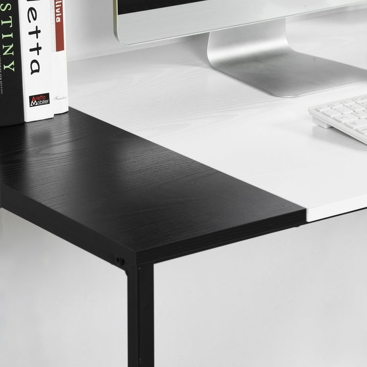 47.2" L x 23.6" D Writing Computer Desk, Home Office Study Desk with 2 Storage Shelves on Right Side, Fashion Simple Style Wood Table Metal Frame- White & Black