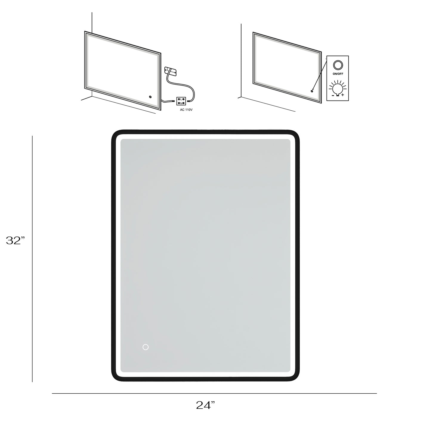 32 x 24 in.  Rectangular Black Framed Wall-Mount Anti-Fog LED Light Bathroom Vanity Mirror