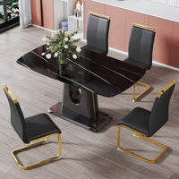 A modern, minimalist, and luxurious table. A black imitation marble tabletop with MDF U-shaped legs. Dining table, computer table. For restaurants and living rooms 63" * 35.4"* 30" F-U