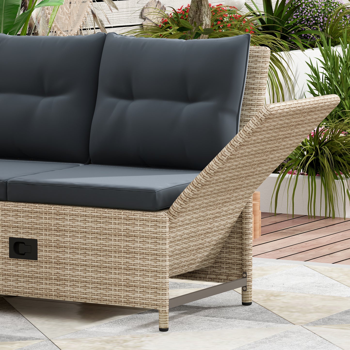 TOPMAX Outdoor Patio 4-Piece All Weather PE Wicker Rattan Sofa Set with Adjustable Backs for Backyard, Poolside, Gray