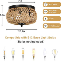 3-Lights Rattan Flush Mount  Light