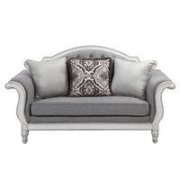 ACME Florian Loveseat w/3 Pillows, Gray Fabric & Antique White Finish LV02120