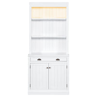 83.4"Tall Bookshelf with LED Lighting, Modern Bookcase with 2 Doors and 1 Drawer,Storage Bookcase with Open Shelves for Living Room,Bedroom,Home Office,White