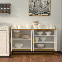 Modern Kitchen Buffet Storage Cabinet Cupboard White Gloss with Metal Legs for living room Kitchen