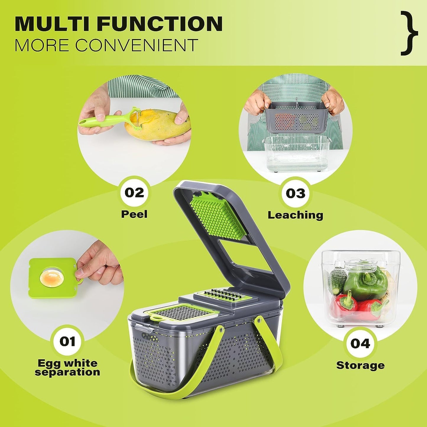 Miibox Vegetable Chopper with Container 22-in-1 Veggie Choppers and Dicers Food Chopper Cutter for Onion Tomato Multi Kitchen Tool with Lemon Squeezer -13 Blades