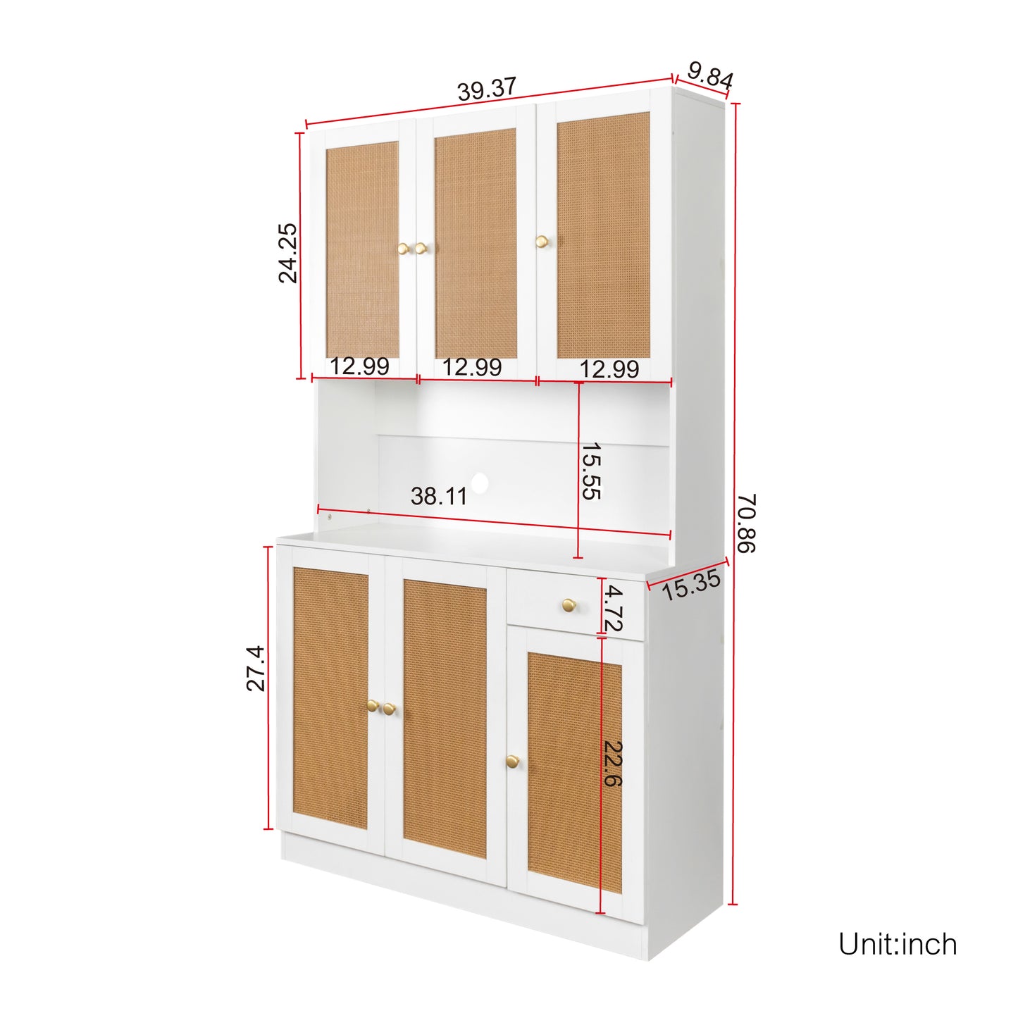 70.87" Tall Wardrobe& Kitchen Cabinet, with 6-Doors, 1-Open Shelves and 1-Drawer for bedroom,White