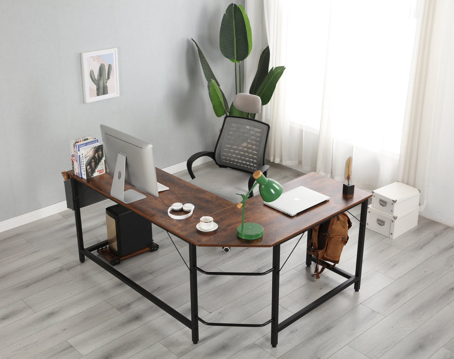 Modern Design L-Shaped Desk Corner Computer Desk PC laptop Computer Table Study Desk Home Office Wood & Metal Deep Rustic