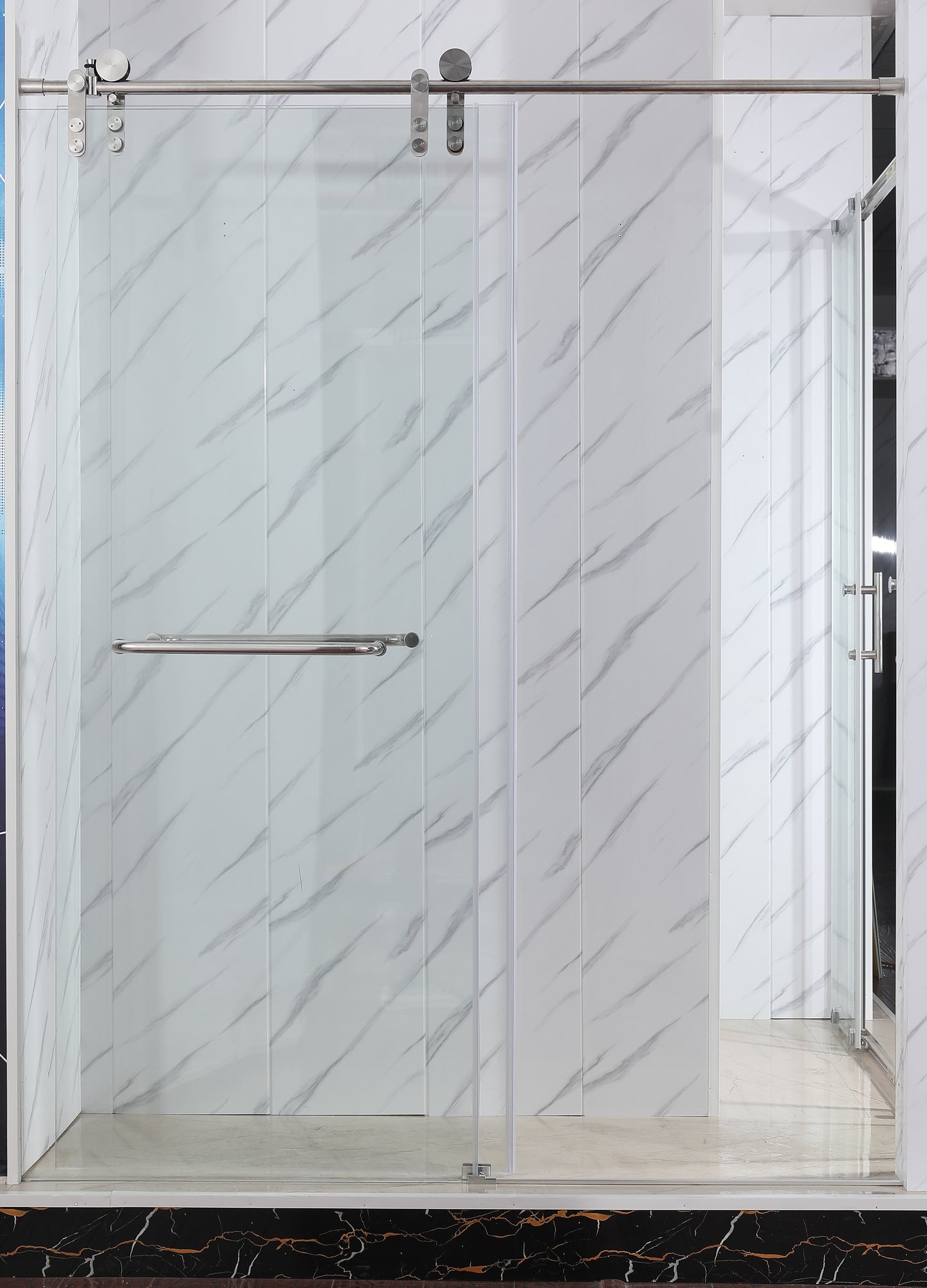 Frameless Shower Door with Rust-Resistant Stainless Steel, Explosion-Proof Glass, and Easy Installation 60*72