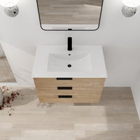 30 Inch Wall Mounting Bathroomg Vanity With Sink, Soft Close Drawer and Side Shelf-G-BVB01430IMO-GRB3020MOWH