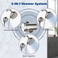 Shower Head Combo -  4.5'' 6-Setting Handheld Showerhead and 7'' 5-Setting Rainfall Spray, One Click for High Pressure/Trickle Mode, with 70'' Longer Stainless Steel Hose, Brushed Nickel