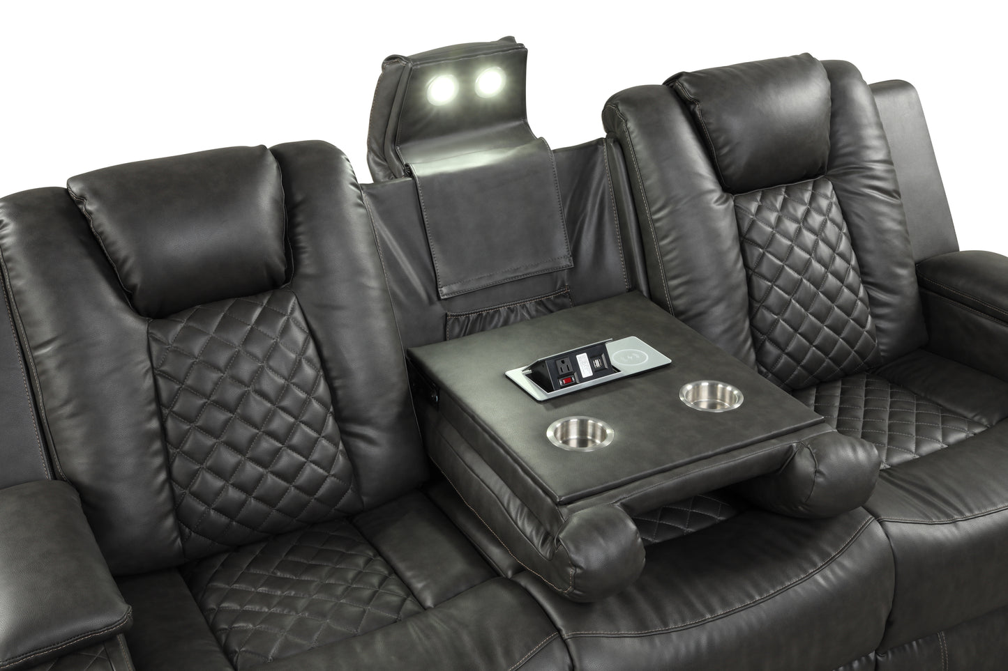 Benz LED & Power Recliner 3 PC Made With Faux Leather in Gray