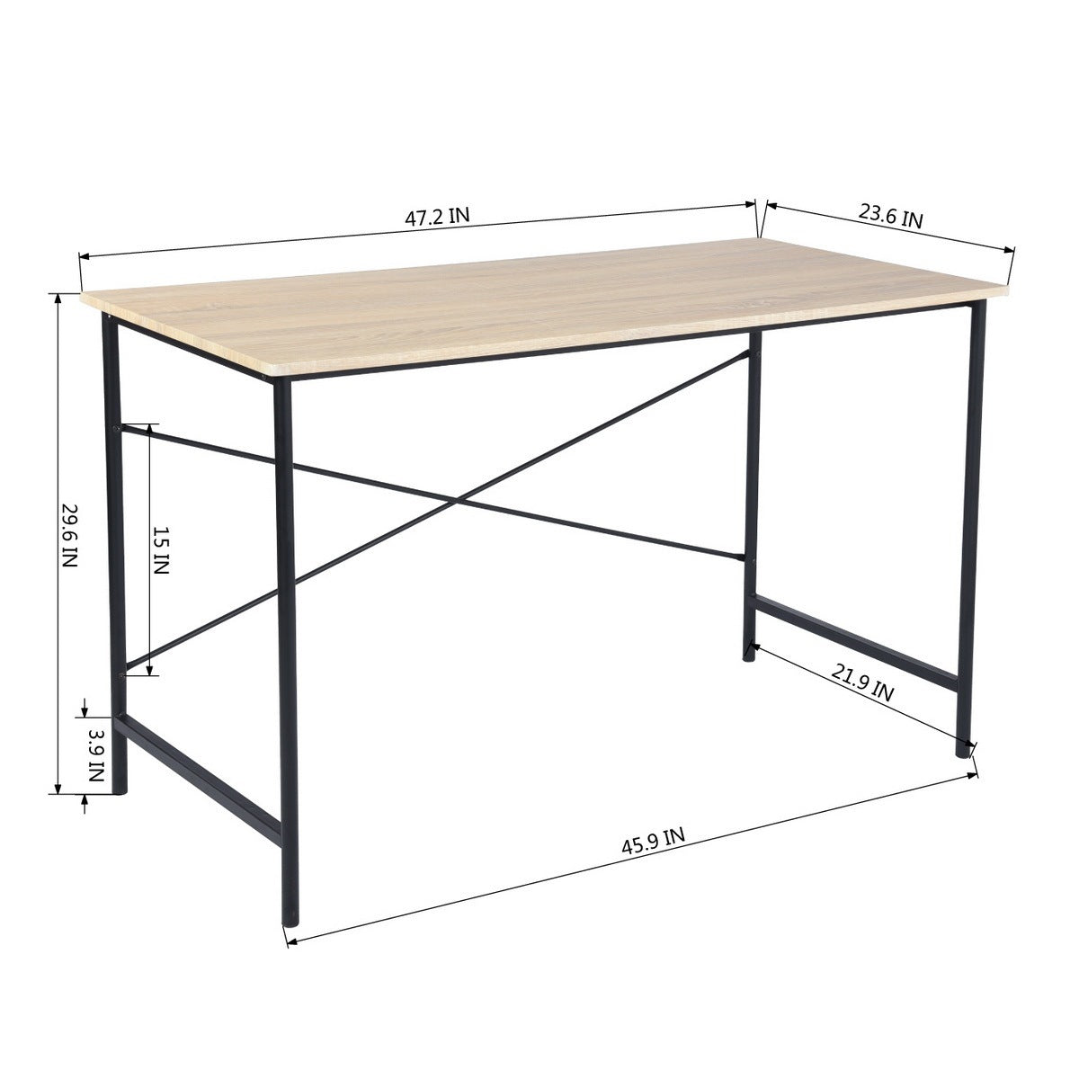 47.2"W x 23.6"D x 29.6"H Metal Frame Home Office Writing Desk - Oak & Black