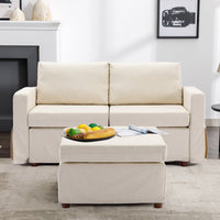 2 Seat Module Sectional Sofa Couch With 1 Ottoman,Seat Cushion and Back Cushion Removable and Washable,Cream