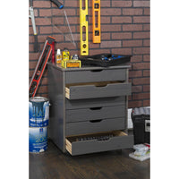 Six Drawer Wide Roll Storage Cart, Gray Wood Finish, Office and Home Furniture